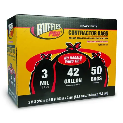 Contractor Bags Pro 42 gal Wing Ties Black