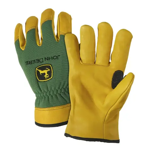 Driver Gloves Men's, L, Reinforced Thumb, Shirred Elastic Cuff, Deerskin Leather/Spandex Green/Yellow Driver Gloves Men's, L, Reinforced Thumb, Shirred Elastic Cuff, Deerskin Leather/Spandex Green/Yellow