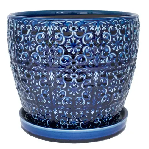 Planter Mediterranean 8.5" H X 10" W X 10" D X 10" D Ceramic Blue Blue Planter Mediterranean 8.5" H X 10" W X 10" D X 10" D Ceramic Blue Blue