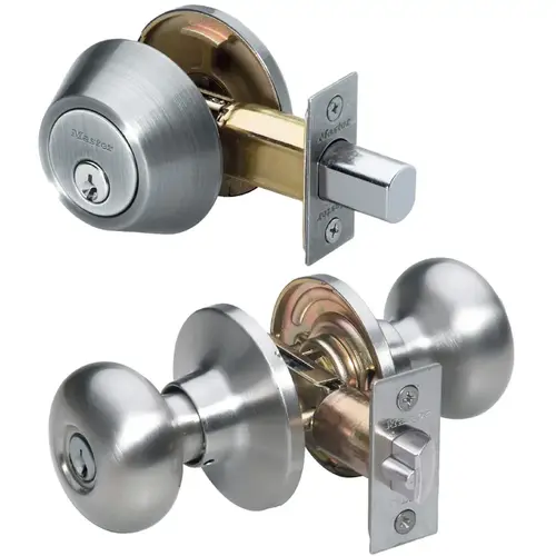 Deadbolt and Entry Door Knob Satin Nickel 1-3/4" Satin Nickel Deadbolt and Entry Door Knob Satin Nickel 1-3/4" Satin Nickel