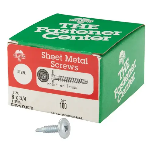 Self- Drilling Screws No. 8 X 3/4" L Phillips Truss Head Zinc-Plated