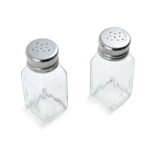 Salt and Pepper Shakers Clear Glass/Stainless Steel Clear