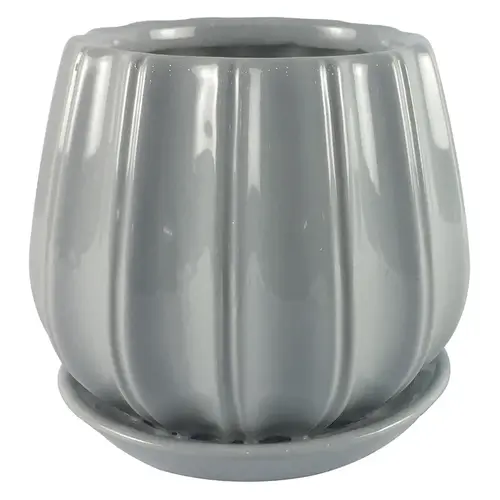 Planter Contour 6" D Ceramic Gray Gray - pack of 2 Planter Contour 6" D Ceramic Gray Gray - pack of 2