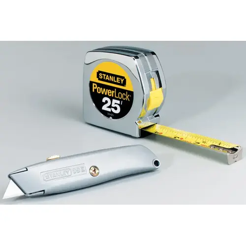 Utility Knife and Tape Measure Set PowerLock 8-9/16" Retractable Gray Gray Pair Utility Knife and Tape Measure Set PowerLock 8-9/16" Retractable Gray Gray Pair