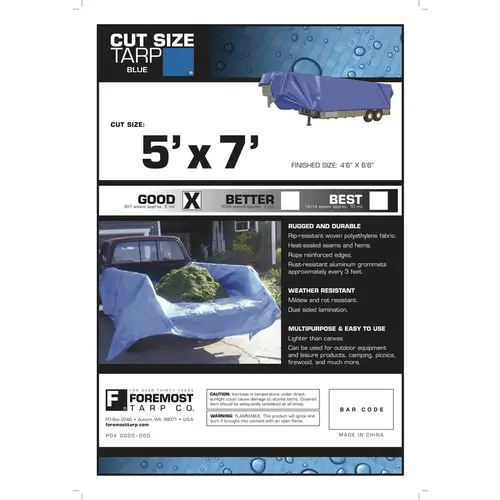 Tarp . Dry Top 5 ft. W X 7 ft. L Light Duty Polyethylene Blue Blue