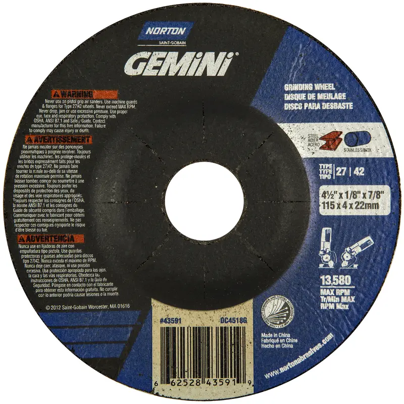 Norton Grinding Wheel Gemini 4.5 D X 7/8 Black 66252843591