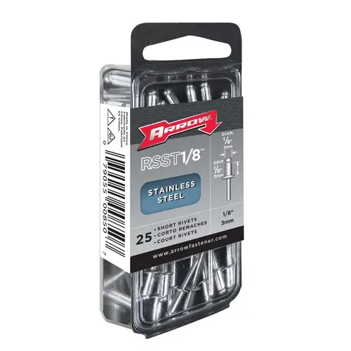 Rivets 1/8" D X 1/8" Stainless Steel Silver Silver Rivets 1/8" D X 1/8" Stainless Steel Silver Silver