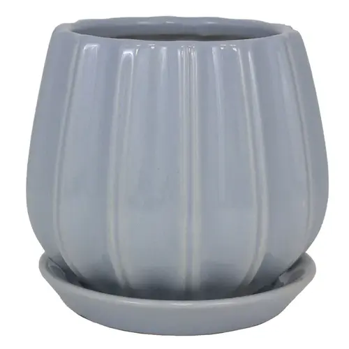 Planter Contour 8" D Ceramic Blue Blue - pack of 2 Planter Contour 8" D Ceramic Blue Blue - pack of 2