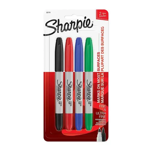 Permanent Marker Assorted Ultra Fine and Fine Tips Black; Red; Blue; Green