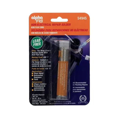 Flux Core Solder 0.9 oz Lead-Free 0.062" D Silver-Bearing Alloy
