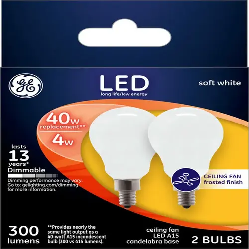 LED Bulb A15 E12 (Candelabra) Soft White 40 W Froste - 2 per pack x12 packs