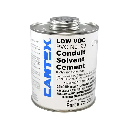 Conduit Solvent Cement Clear For PVC 1 qt Clear Conduit Solvent Cement Clear For PVC 1 qt Clear