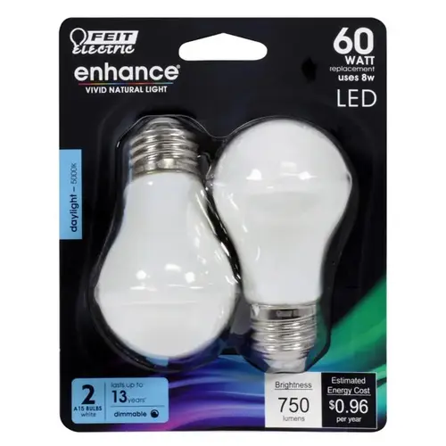 Filament LED Bulb Enhance A15 E26 (Medium) Daylight 60 W White Pair Filament LED Bulb Enhance A15 E26 (Medium) Daylight 60 W White Pair