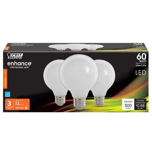 Filament LED Bulb Enhance G25 E26 (Medium) Soft White 60 W Frosted Filament LED Bulb Enhance G25 E26 (Medium) Soft White 60 W Frosted