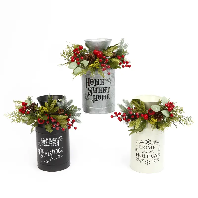 Gerson Indoor Christmas Decor Assorted Milk Can with Floral Accent Assorted - pack of 3 2435590-XCP3 Gerson Indoor Christmas Decor Assorted Milk Can with Floral Accent Assorted - pack of 3 2435590-XCP3