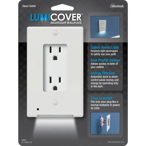 Nightlight Wall Plate LUMICOVER White 1 gang Plastic Rocker White Nightlight Wall Plate LUMICOVER White 1 gang Plastic Rocker White