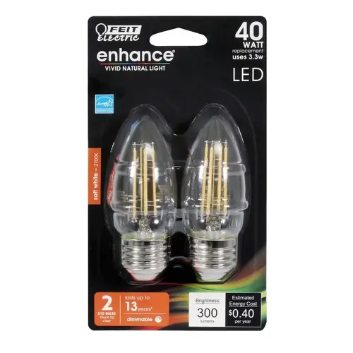 Filament LED Bulb Enhance B10 E26 (Medium) Soft White 40 W Clear Pair