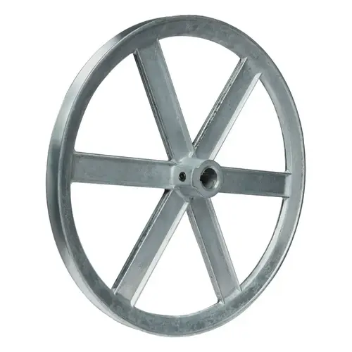 V-Groove Pulley, 5/8 in OD, 9-3/4 in Dia Pitch, 1/2 in W x 11/32 in Thick Belt, Zinc V-Groove Pulley, 5/8 in OD, 9-3/4 in Dia Pitch, 1/2 in W x 11/32 in Thick Belt, Zinc