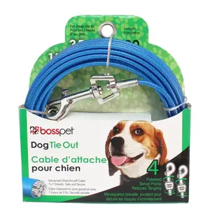 PDQ Q233000099 Tie Out Blue / Silver Vinyl Coated Cable Dog Medium Blue / Silver