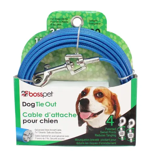 Tie Out Blue / Silver Vinyl Coated Cable Dog Medium Blue / Silver