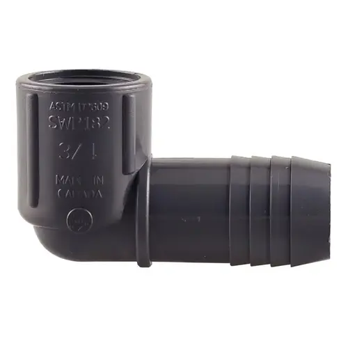 90 Degree Reducing Elbow 1" Insert in. X 3/4" D FPT Polypropylene 3" 1 p Black 90 Degree Reducing Elbow 1" Insert in. X 3/4" D FPT Polypropylene 3" 1 p Black