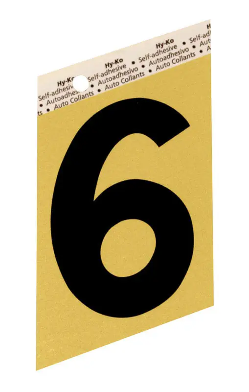 Hy-Ko Aluminum 3-1/2 In. Non-Reflective Adhesive Number Six Black GG-25/6 Hy-Ko Aluminum 3-1/2 In. Non-Reflective Adhesive Number Six Black GG-25/6