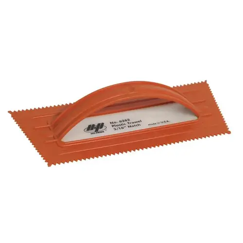 Trowel, 9-1/2 in L, 4-1/4 in W, V Notch, Comfort-Grip Handle Orange Trowel, 9-1/2 in L, 4-1/4 in W, V Notch, Comfort-Grip Handle Orange