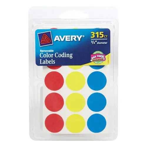 Color Coding Label 0.75" H X 3/4" W Round Assorted Assorted - pack of 6