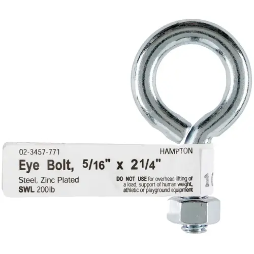 Eyebolt 5/16" S X 2-1/4" L Zinc-Plated Steel Nut Included Zinc-Plated - pack of 10 Eyebolt 5/16" S X 2-1/4" L Zinc-Plated Steel Nut Included Zinc-Plated - pack of 10