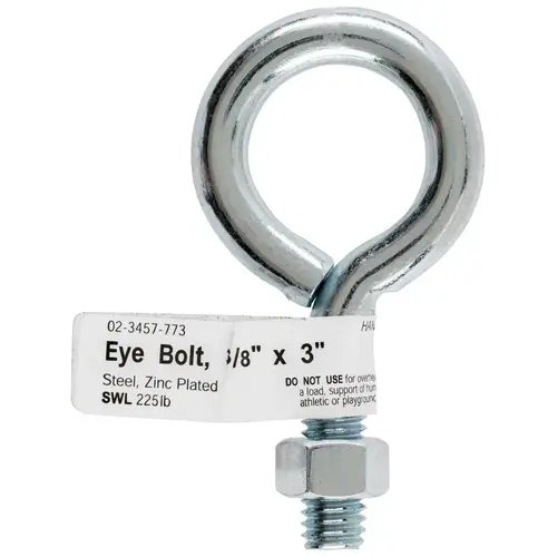 Eyebolt 3/8" X 2-3/4" L Zinc-Plated Steel Nut Included Zinc-Plated Eyebolt 3/8" X 2-3/4" L Zinc-Plated Steel Nut Included Zinc-Plated