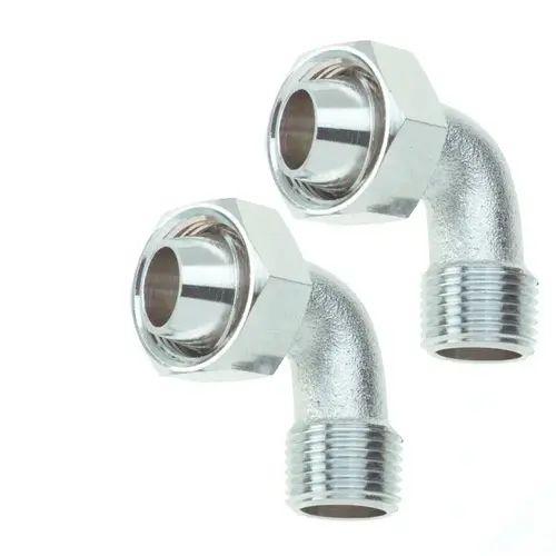 Bent Bathcock Coupling Universal 1/2" Silver Brass Chrome Pair