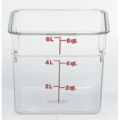 Cambro 6 Quart Clear Measuring Plastic Square Container, 6 Each Cambro 6 Quart Clear Measuring Plastic Square Container, 6 Each