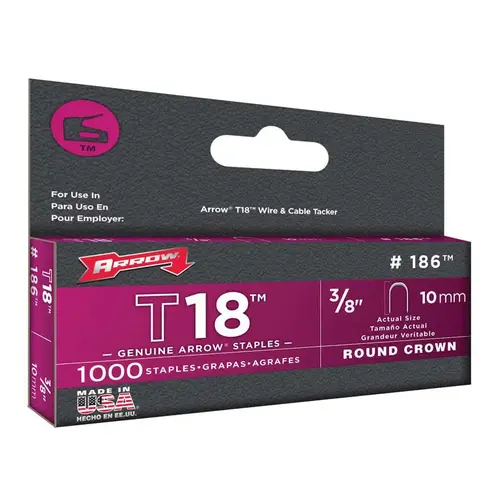 Wire Staples T18 3/16" W X 3/8" L 18 Ga. Round Crown Gray Wire Staples T18 3/16" W X 3/8" L 18 Ga. Round Crown Gray
