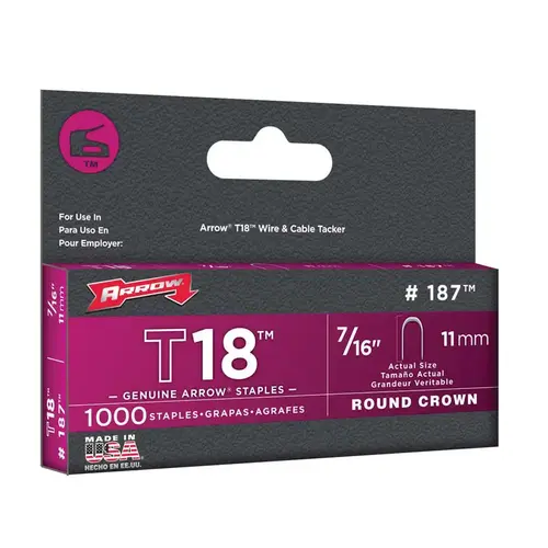 Wire Staples T18 3/16" W X 7/16" L 18 Ga. Round Crown Gray