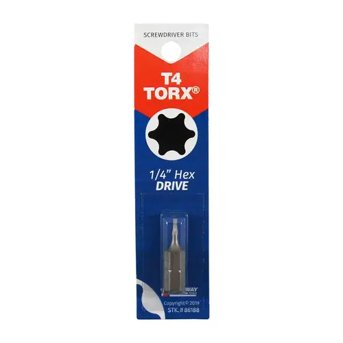 Screwdriver Bit Torx 1/4 S X 1" L T4 Carbon Steel Screwdriver Bit Torx 1/4 S X 1" L T4 Carbon Steel