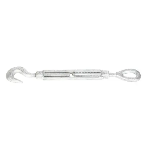 Turnbuckle, 1500 lb Working Load, 1/2 in Thread, Hook, Eye, 9 in L Take-Up, Galvanized Steel