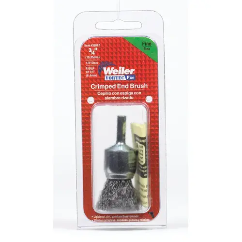 Wire Wheel Brush, 3/4 in Dia, 1/4 in Arbor/Shank, 0.014 in Dia Bristle, Carbon Steel Bristle Wire Wheel Brush, 3/4 in Dia, 1/4 in Arbor/Shank, 0.014 in Dia Bristle, Carbon Steel Bristle