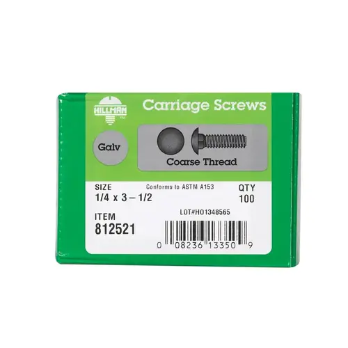 Carriage Bolt 1/4" X 3-1/2" L Hot Dipped Galvanized Steel Hot Dipped Galvanized Carriage Bolt 1/4" X 3-1/2" L Hot Dipped Galvanized Steel Hot Dipped Galvanized