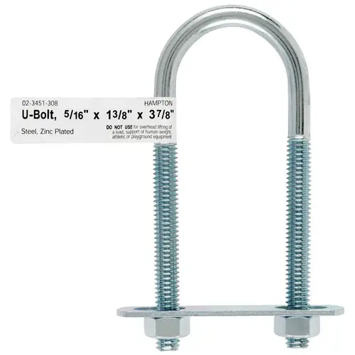 U-Bolt 5/16" S X 1-3/8" W X 3-7/8" L Coarse Zinc-Plated Steel Zinc-Plated - pack of 10 U-Bolt 5/16" S X 1-3/8" W X 3-7/8" L Coarse Zinc-Plated Steel Zinc-Plated - pack of 10