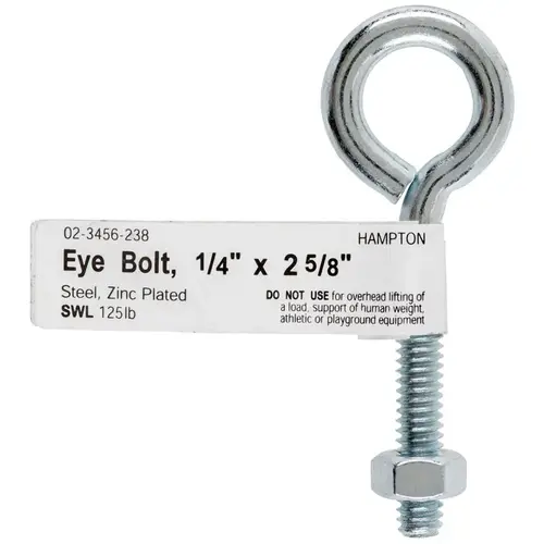 Eyebolt 1/4" S X 2-5/8" L Zinc-Plated Steel Nut Included Zinc-Plated - pack of 10 Eyebolt 1/4" S X 2-5/8" L Zinc-Plated Steel Nut Included Zinc-Plated - pack of 10