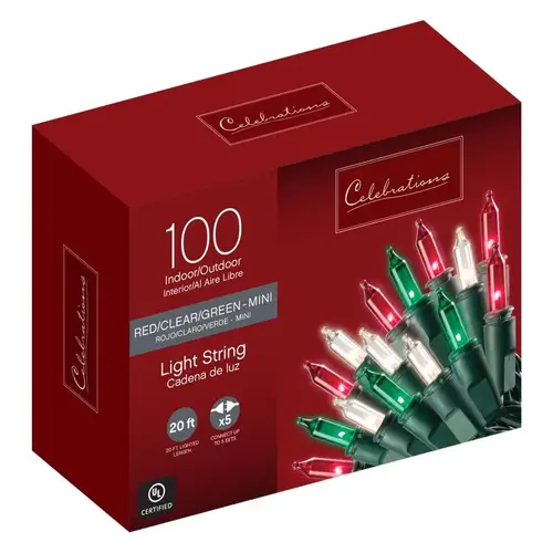 Christmas Lights Incandescent Mini Multicolored 100 ct String 20.625 ft.