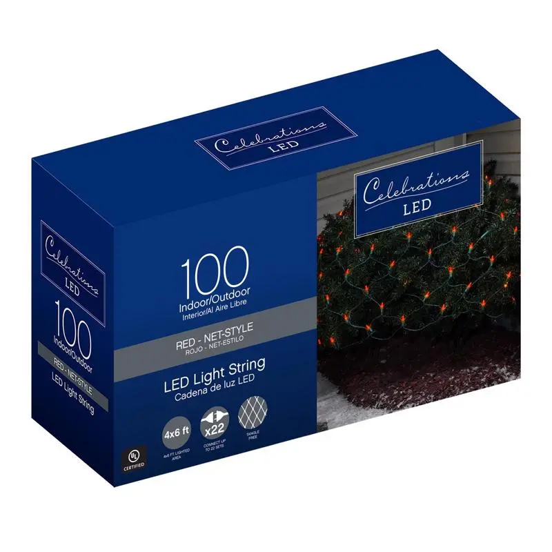 Celebrations Christmas Lights LED Mini Red 100 ct Net 6 ft. 40802-71 Celebrations Christmas Lights LED Mini Red 100 ct Net 6 ft. 40802-71