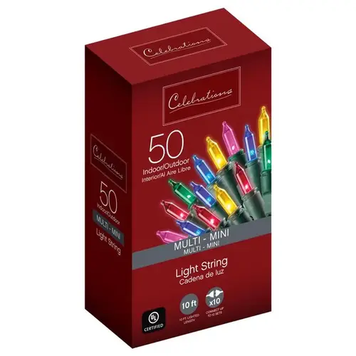 Christmas Lights Incandescent Mini Multicolored 50 ct String 10.2 ft. Christmas Lights Incandescent Mini Multicolored 50 ct String 10.2 ft.