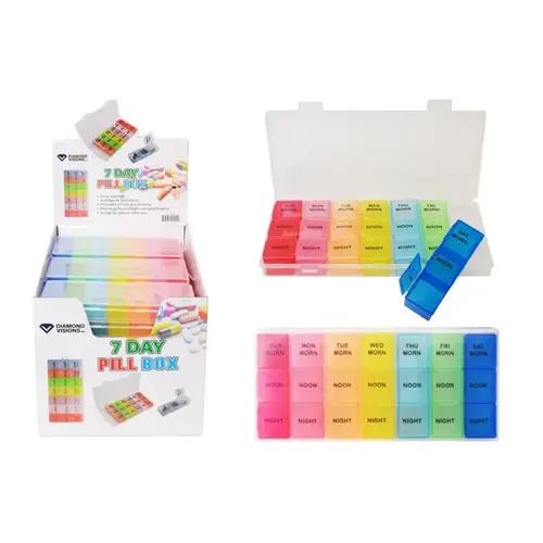 7 Day Pill Box Morning/Noon/Night Plastic Assorted 7 Day Pill Box Morning/Noon/Night Plastic Assorted
