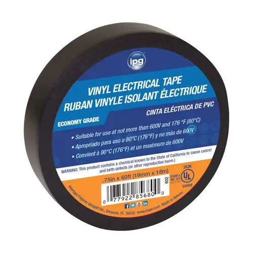Electrical Tape 3/4" W X 60 ft. L Black Vinyl Black