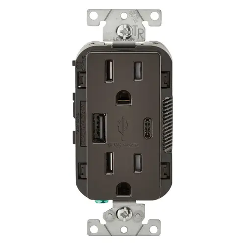Outlet and USB Charger Decora 15 amps 125 V Type A/C Duplex Brown 5-15R Brown Outlet and USB Charger Decora 15 amps 125 V Type A/C Duplex Brown 5-15R Brown