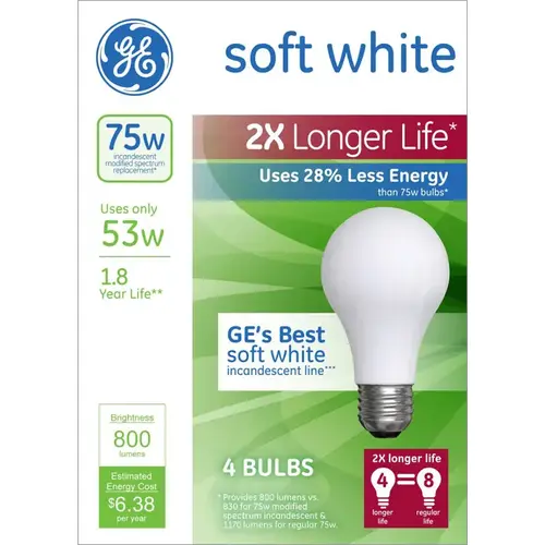 Halogen Bulb 53 W A19 A-Line 800 lm Soft White Frosted - pack of 12