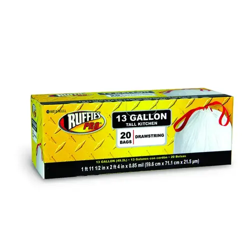 Drawstring Kitchen Bags - 13 Gallons - - White pack of 20 Drawstring Kitchen Bags - 13 Gallons - - White pack of 20
