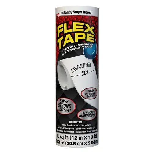 Waterproof Tape, 10 ft L, 12 in W, Rubber Backing White Waterproof Tape, 10 ft L, 12 in W, Rubber Backing White