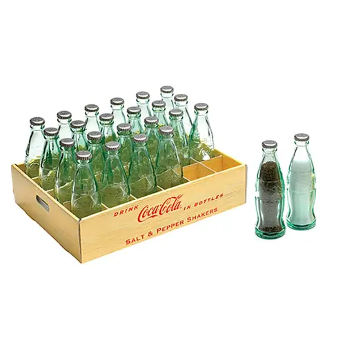 Salt and Pepper Shakers Coca-Cola 1-1/4" W X 4-7/16" L Clear Glass Clear Salt and Pepper Shakers Coca-Cola 1-1/4" W X 4-7/16" L Clear Glass Clear